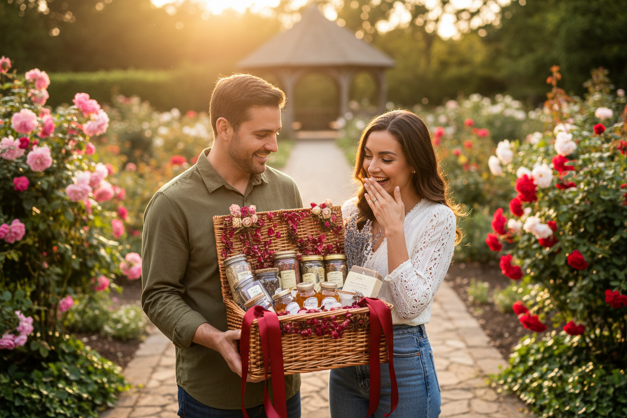 Cuplu Valentine's Day cu cadou de condimente