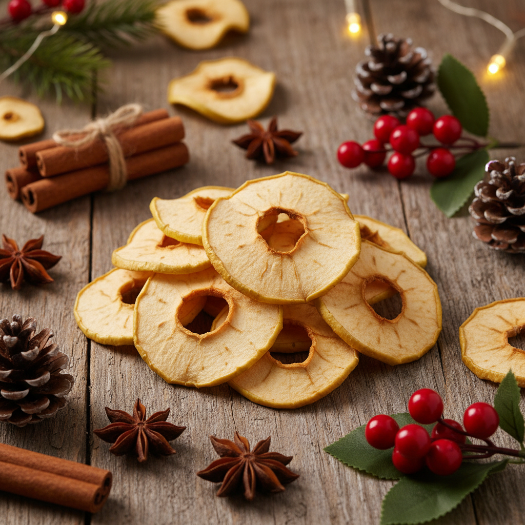 Felii de măr uscate cu decorațiuni de Crăciun